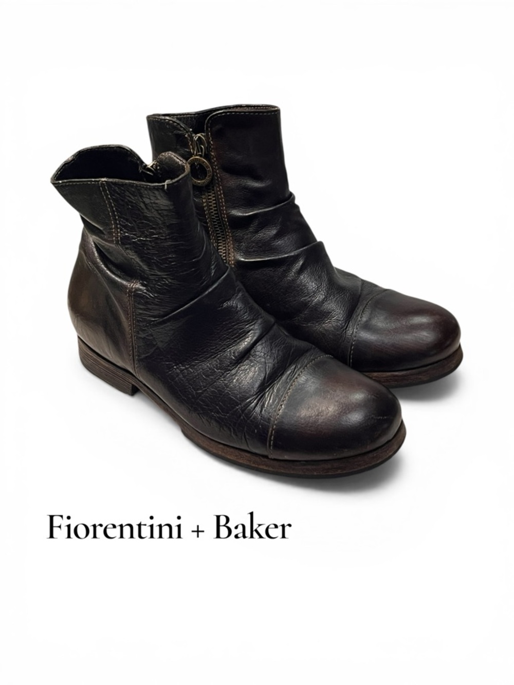 Fiorentini + Baker Dark Brown Italian Leather Ruched Ankle Boots Size [EU 36]